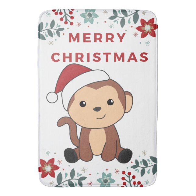 Monkey Christmas Snow Winter Animals Monkeys Bath  Mat (Front Vertical)