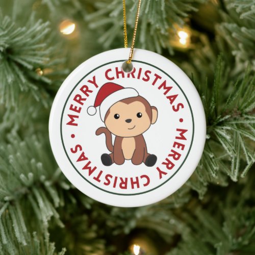 Monkey Christmas Snow Winter Animals Monkeys Ceram Ceramic Ornament