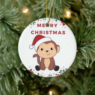 Monkey Christmas Snow Winter Animals Monkeys Ceram Ceramic Ornament