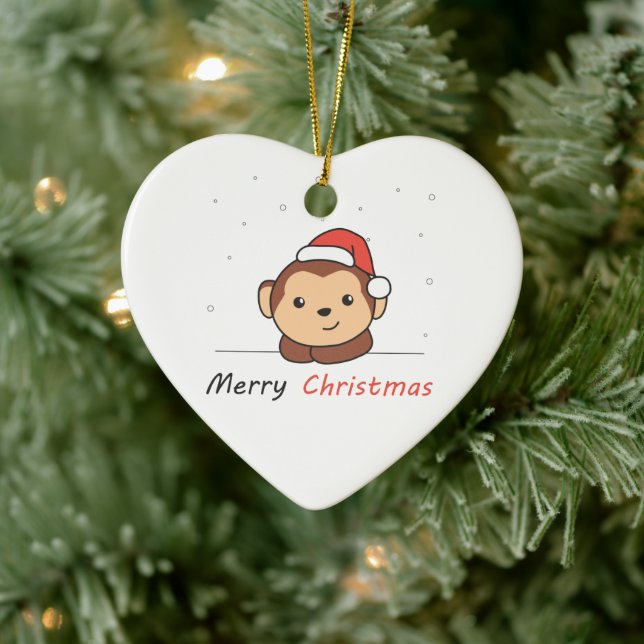 Monkey Christmas Snow Winter Animals Monkeys Ceramic Ornament (Tree)