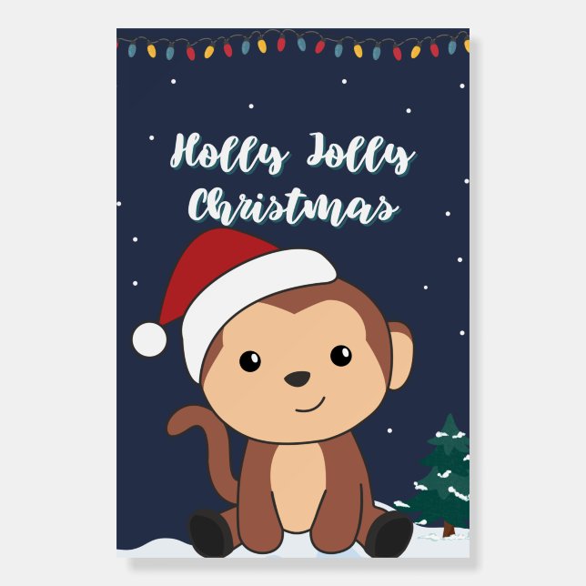 Monkey Christmas Snow Winter Animals Monkeys Foam  Board (Front)