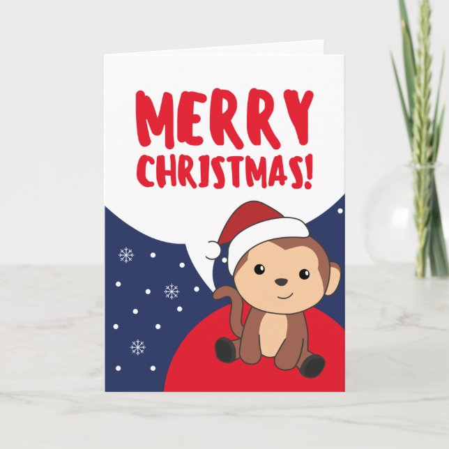 Monkey Christmas Snow Winter Animals Monkeys Holid Holiday Card (Front)