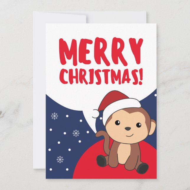 Monkey Christmas Snow Winter Animals Monkeys Holid Holiday Card (Front)