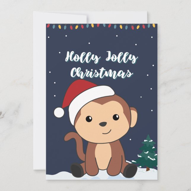 Monkey Christmas Snow Winter Animals Monkeys Holid Holiday Card (Front)