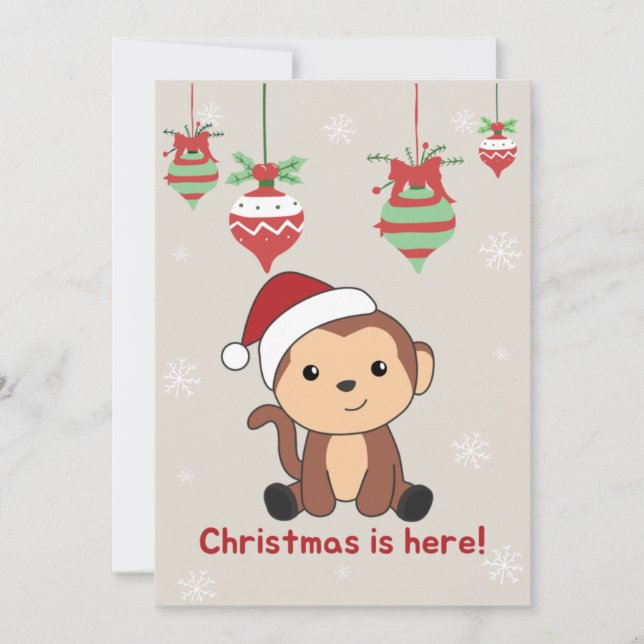 Monkey Christmas Snow Winter Animals Monkeys Holid Holiday Card (Front)