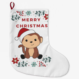 Monkey Christmas Snow Winter Animals Monkeys Large Large Christmas Stocking