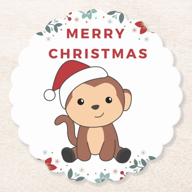 Monkey Christmas Snow Winter Animals Monkeys Paper Coaster (Front)