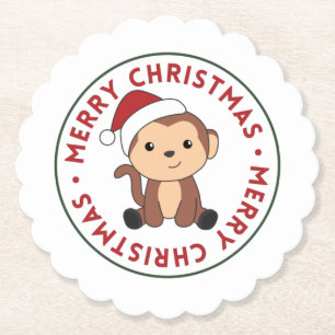 Monkey Christmas Snow Winter Animals Monkeys Paper Coaster
