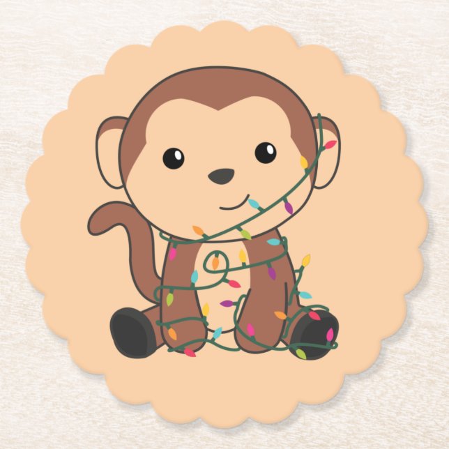 Monkey Christmas Snow Winter Animals Monkeys Paper Coaster (Front)