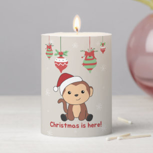 Monkey Christmas Snow Winter Animals Monkeys Pilla Pillar Candle