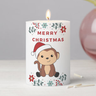 Monkey Christmas Snow Winter Animals Monkeys Pilla Pillar Candle
