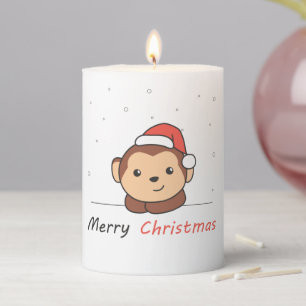 Monkey Christmas Snow Winter Animals Monkeys Pillar Candle