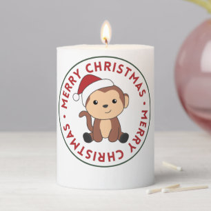 Monkey Christmas Snow Winter Animals Monkeys Pillar Candle