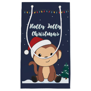 Monkey Christmas Snow Winter Animals Monkeys Small Gift Bag