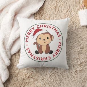 Monkey Christmas Snow Winter Animals Monkeys Throw Pillow