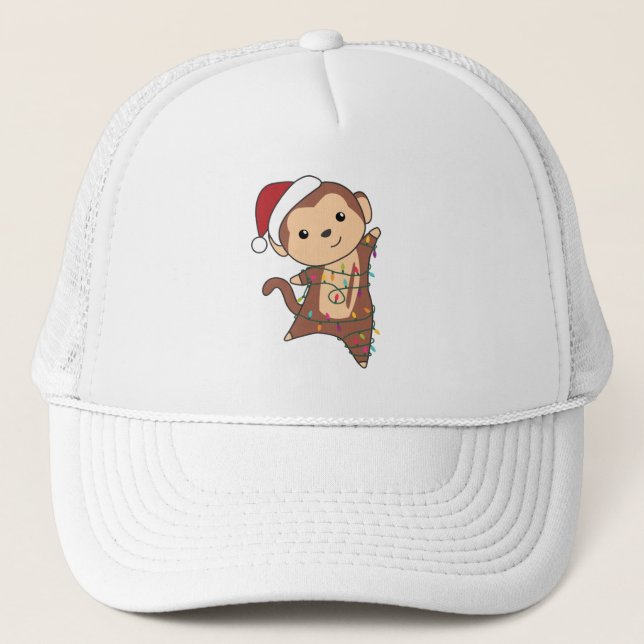 Monkey Christmas Snow Winter Animals Monkeys Trucker Hat (Front)