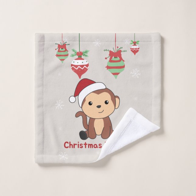 Monkey Christmas Snow Winter Animals Monkeys Wash  Wash Cloth (Wash Cloth)