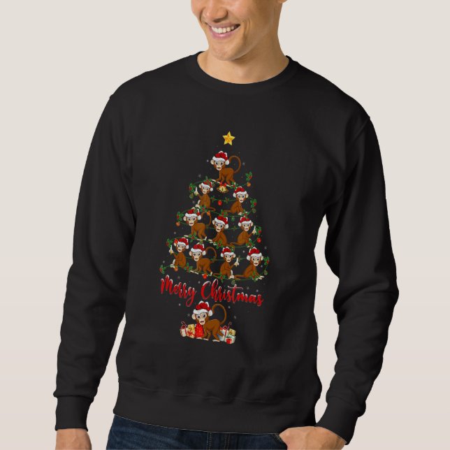 Monkey Christmas Tree Lights Santa Monkey Xmas Sweatshirt (Front)