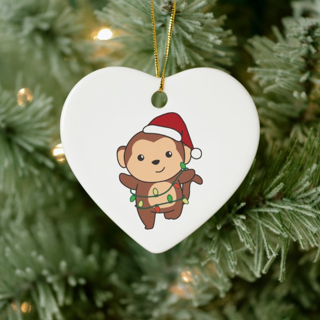 Monkey Christmas Winter Animals Monkeys Ceramic Or Ceramic Ornament (Tree)