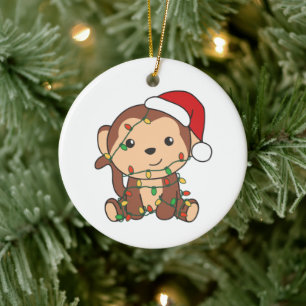 Monkey Christmas Winter Animals Monkeys Ceramic Ornament