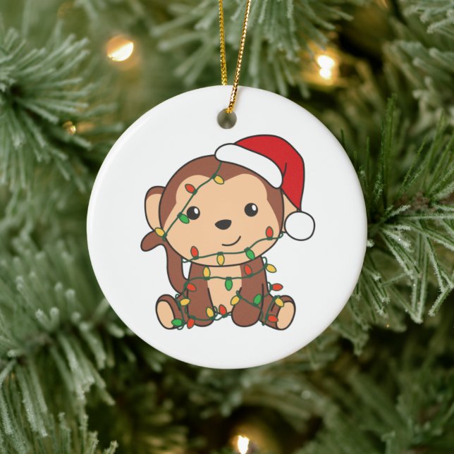 Monkey Christmas Winter Animals Monkeys Ceramic Ornament (Tree)