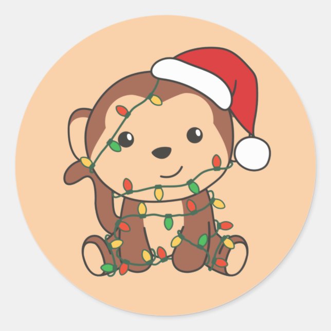 Monkey Christmas Winter Animals Monkeys Classic Ro Round Sticker (Front)