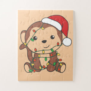 Monkey Christmas Winter Animals Monkeys Jigsaw Puz Puzzle