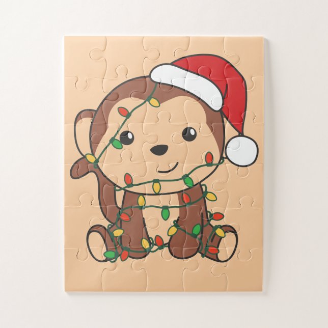 Monkey Christmas Winter Animals Monkeys Jigsaw Puz Puzzle (Vertical)