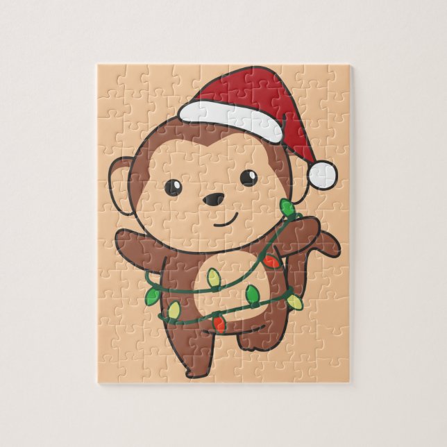 Monkey Christmas Winter Animals Monkeys Jigsaw Puz Puzzle (Vertical)