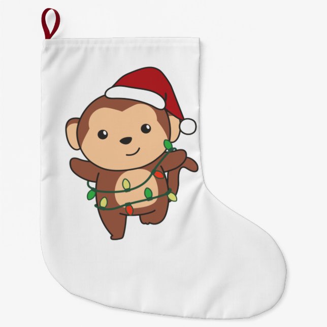 Monkey Christmas Winter Animals Monkeys Large Christmas Stocking (Front)