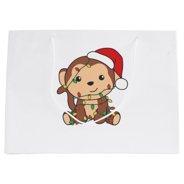 Monkey Christmas Winter Animals Monkeys Large Gift Bag (Front)