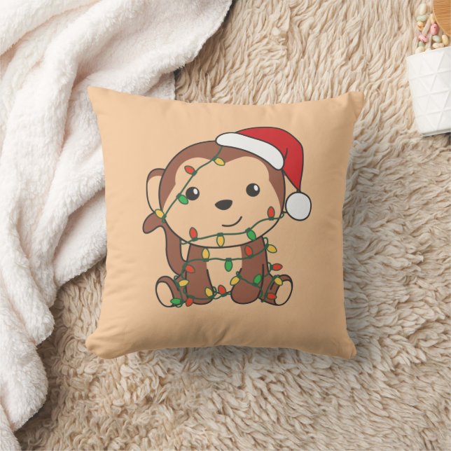 Monkey Christmas Winter Animals Monkeys Throw Pill Pillow (Blanket)