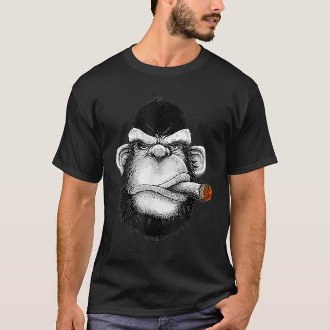 Monkey Cigar Gorilla Smoking Cigarette T-Shirt (Front)
