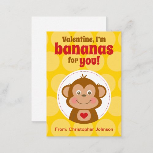 Monkey Classroom Valentine Cards for Kids