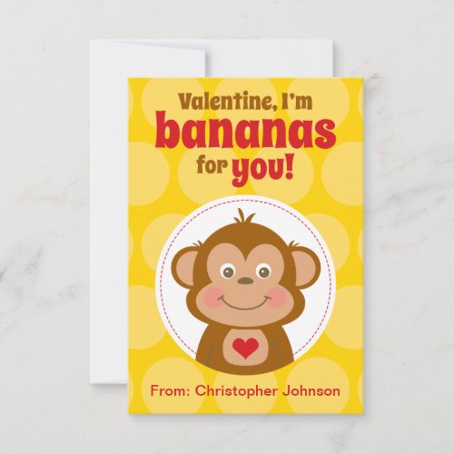 Monkey Classroom Valentine Cards for Kids