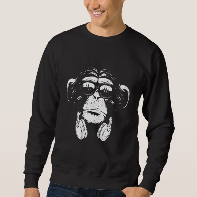 Monkey Cooler Monkey Dj Headphones  Idea Party Mus Sweatshirt (Front)