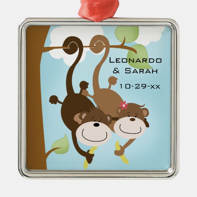 Monkey Couple in Tree Custom Ornament (Front)