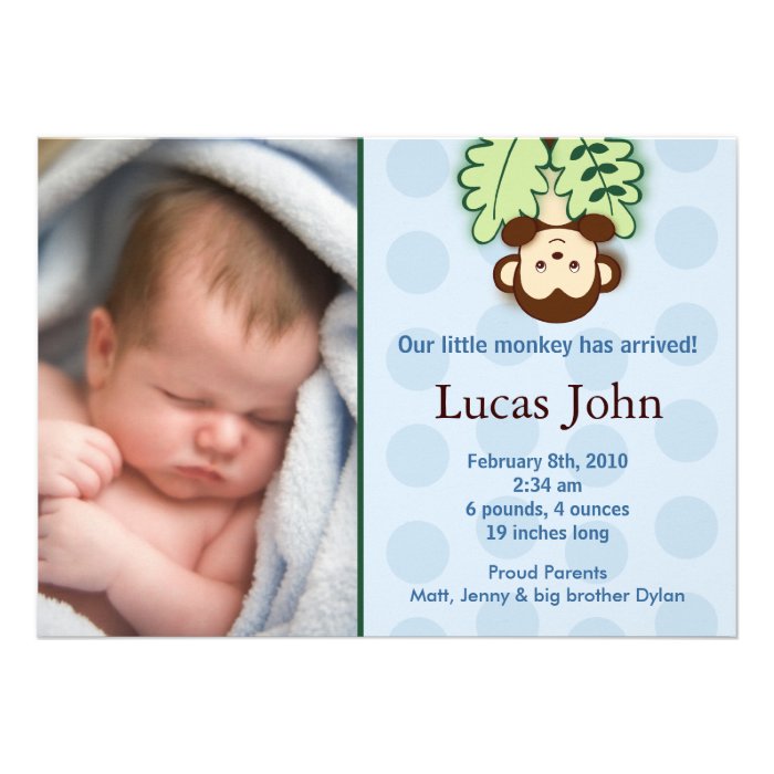 Monkey Custom Photo Birth Announcements