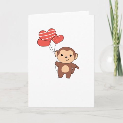 Monkey Cute Animals With Heart Balloons valentine Card