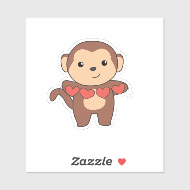 Monkey Cute Animals With Hearts Favorite Animal Sticker (Sheet)