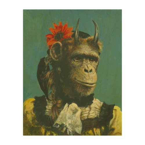 Monkey Demon Surreal Wood Canvas