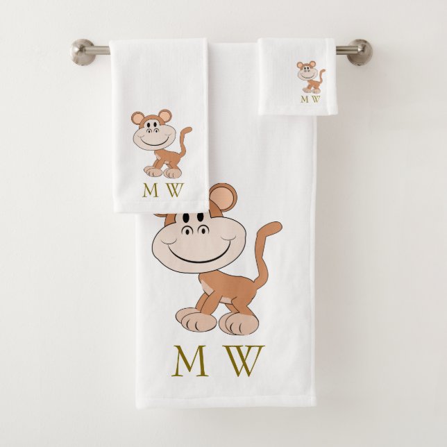 Monkey Design Monogrammed Bath Towel Set (Insitu)