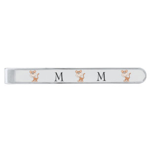 Monkey Design Monogrammed Silver Finish Tie Bar