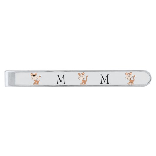 Monkey Design Monogrammed Silver Finish Tie Bar (Front)