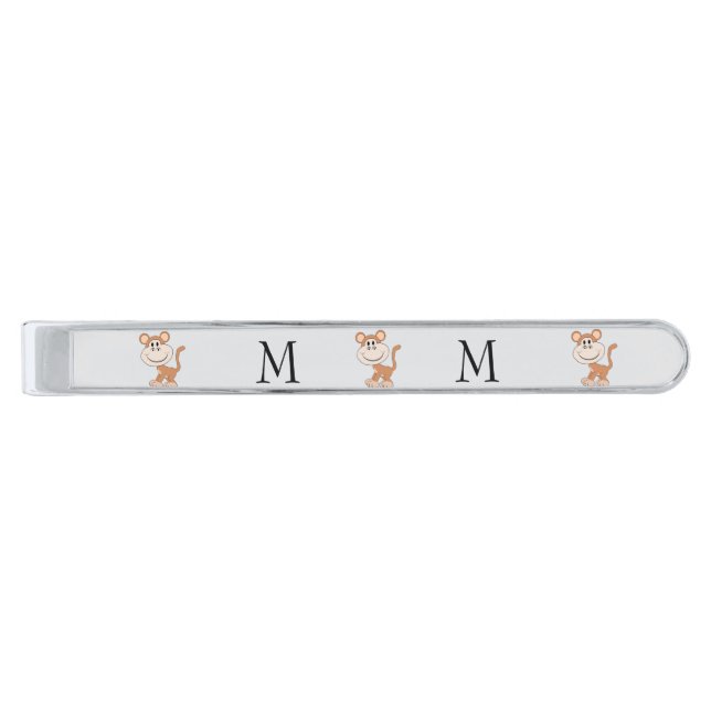 Monkey Design Monogrammed Silver Finish Tie Bar (Front)