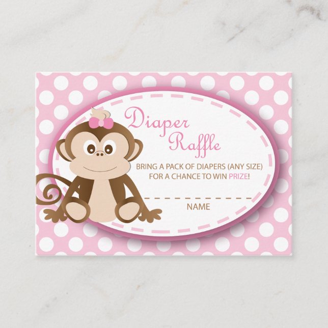 Monkey Diaper Raffle Tickets-Baby Girl Enclosure Card (Front)