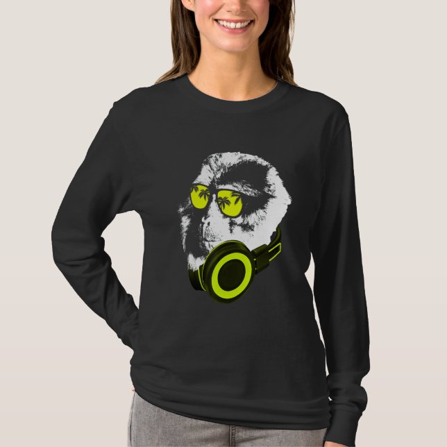 Monkey Dj With Headphones And Sunglasses  Party T-Shirt (Front)