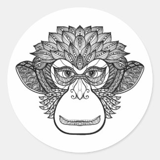 Monkey Doodle Face Classic Round Sticker