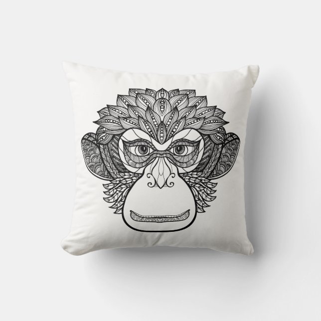 Monkey Doodle Face Throw Pillow (Front)