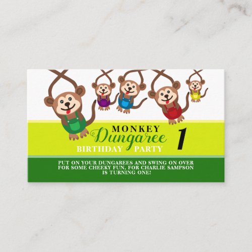 Monkey Dungaree Childrens Birthday Party Ticket Enclosure Card